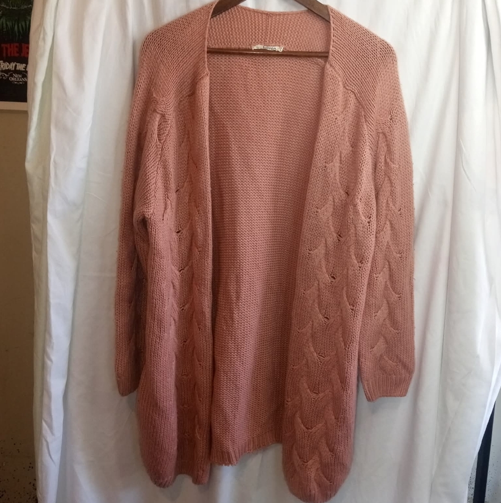 Ellison Dusty Rose Medium Open-Front Cable Knit Cardigan Casual Coastal Scandi